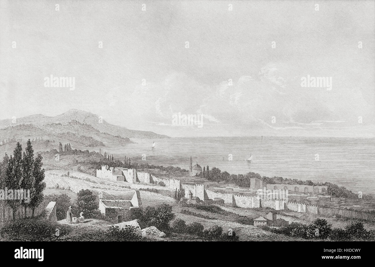 Trabzon, Trebizond, Trevisonda, Turquía. Siglo xix acero grabado por Preaux, Lemaitre y Lalaisse direxit. Foto de stock