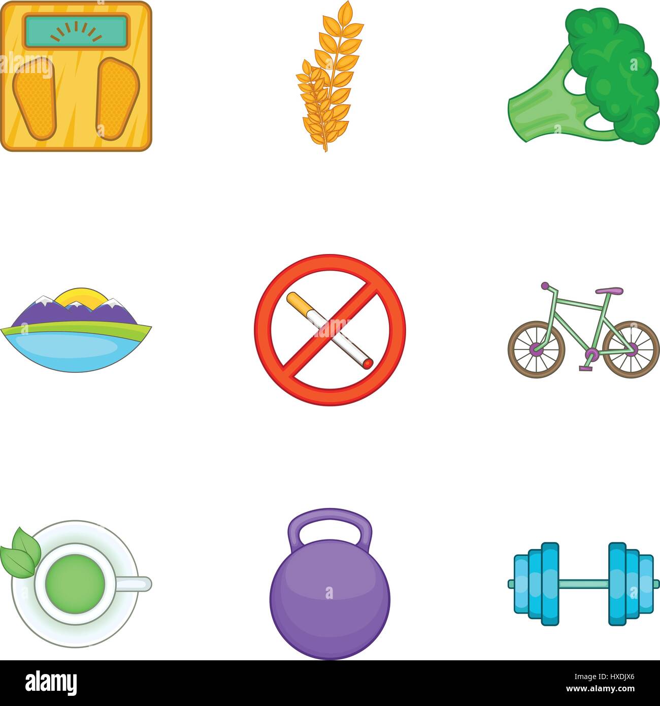 Iconos de estilo de vida saludable, del estilo de dibujos animados Imagen  Vector de stock - Alamy