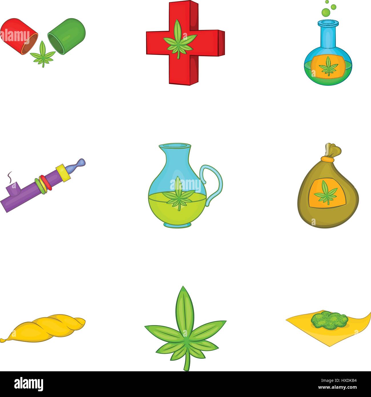 Iconos de drogas, estilo de dibujos animados Imagen Vector de stock - Alamy