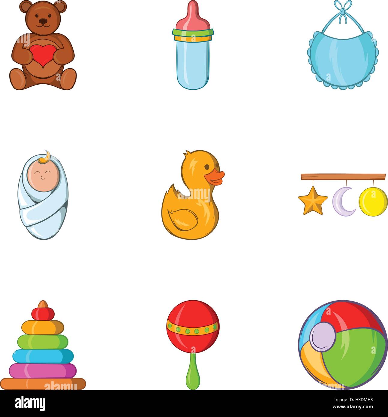 Cosas para bebé, conjunto de iconos de estilo de dibujos animados Imagen  Vector de stock - Alamy
