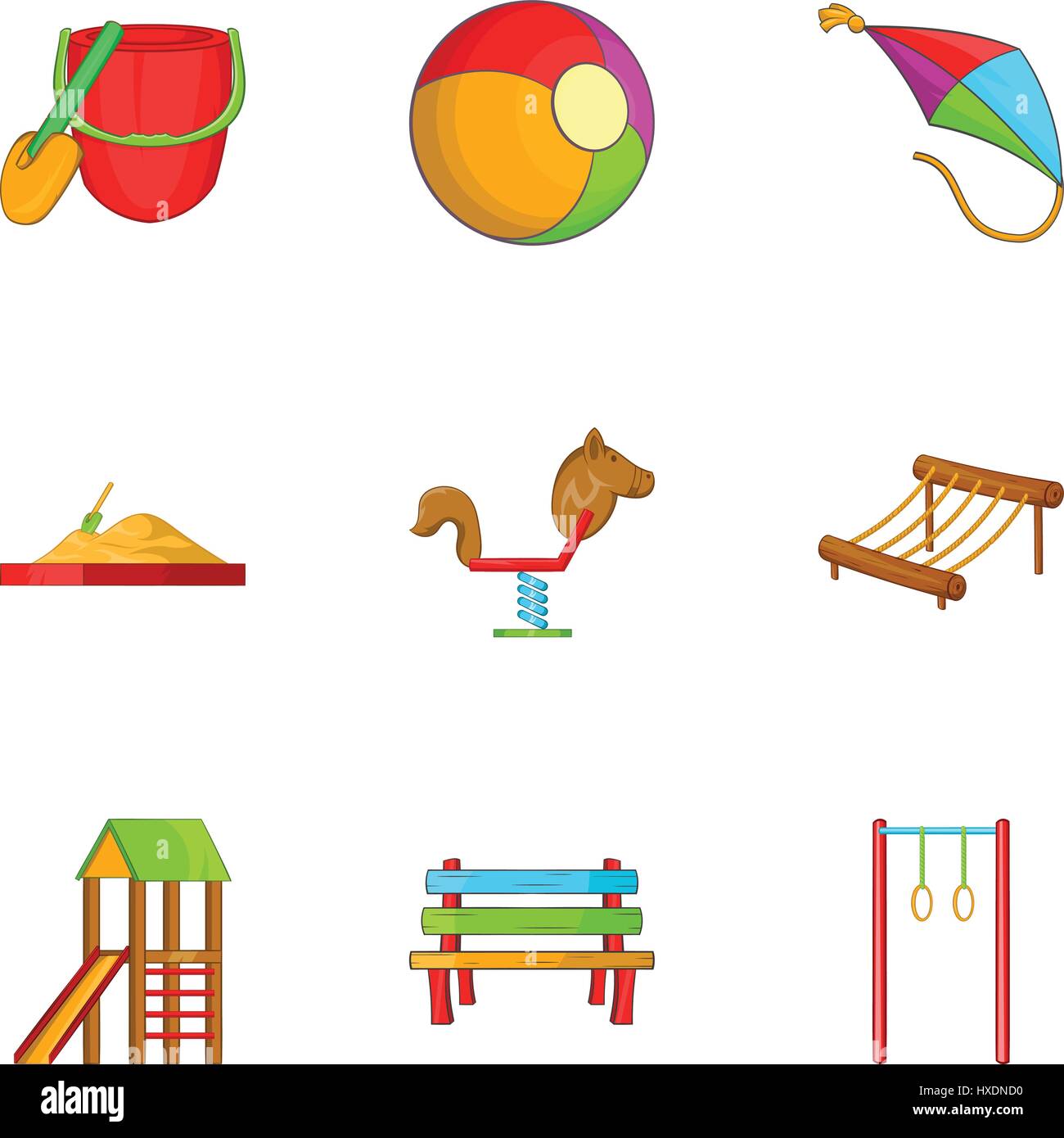 Columpios para niños, conjunto de iconos de estilo de dibujos animados  Imagen Vector de stock - Alamy