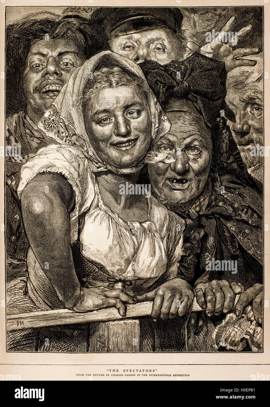 1874 Victoriano antigüedades ilustración 'los espectadores' tras una imagen por Charles Gassow desde 'El gráfico' periódico semanal Foto de stock