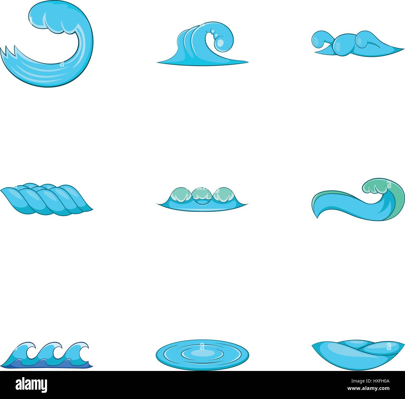 Las olas del mar, el conjunto de iconos de estilo de dibujos animados  Imagen Vector de stock - Alamy
