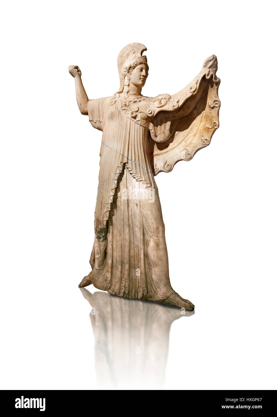 Escultura de mármol romano de Athena desde la presentación de la Villa de los Papiros en Herculano, Museo de Arqueología, Italia, fondo blanco Foto de stock