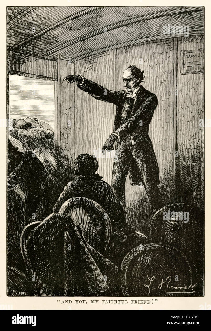 "Y tú, mi amigo fiel." de "la vuelta al mundo en ochenta días' de Julio Verne (1828-1905), publicado en 1873 por Léon ilustración Benet (1839-1917) y grabado por Louis. Foto de stock