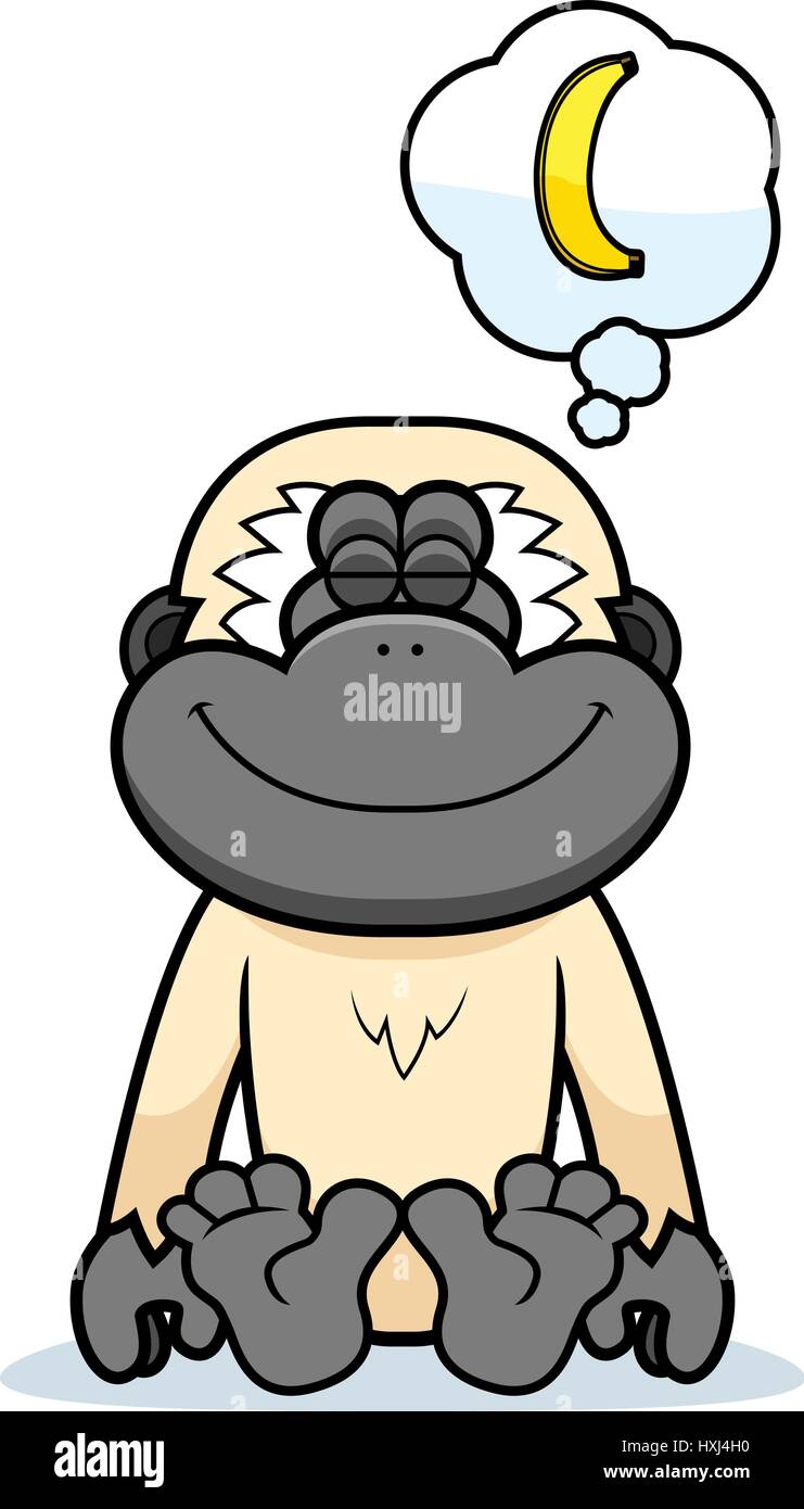 Una Caricatura De La Ilustración De Un Gibbon Soñando Con Un Plátano Imagen Vector De Stock Alamy 