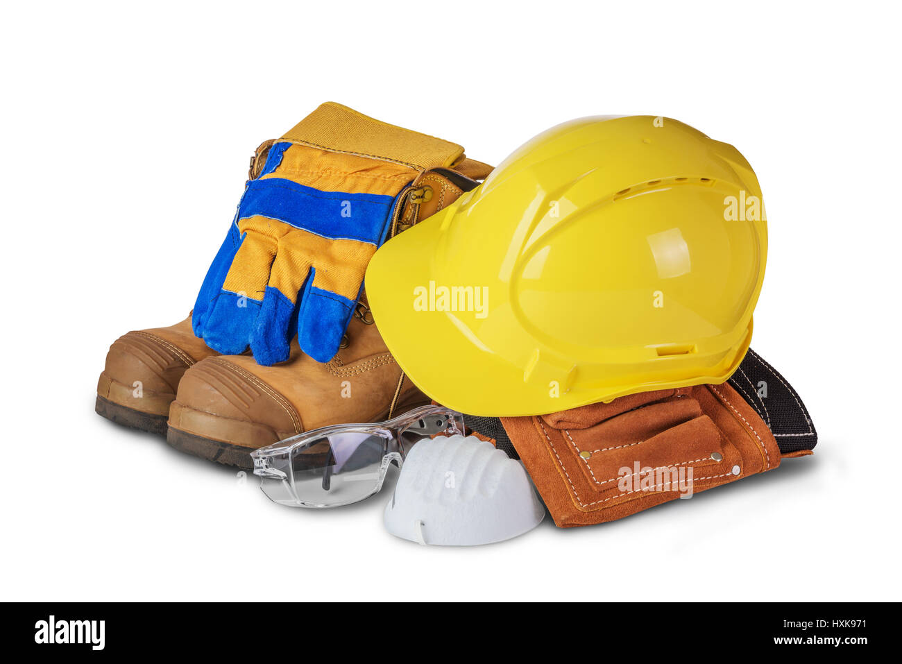 Equipos de construcción e industriales de seguridad aislado sobre fondo  blanco Fotografía de stock - Alamy