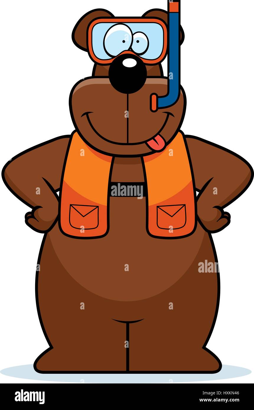 Ilustración de una caricatura de un oso usando equipo de snorkel Imagen