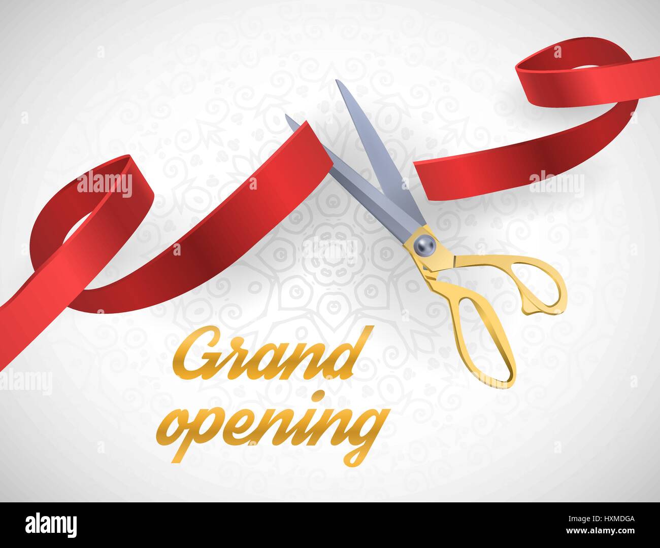 Gran apertura ilustración con cinta roja y tijeras de oro aislado en blanco  Imagen Vector de stock - Alamy