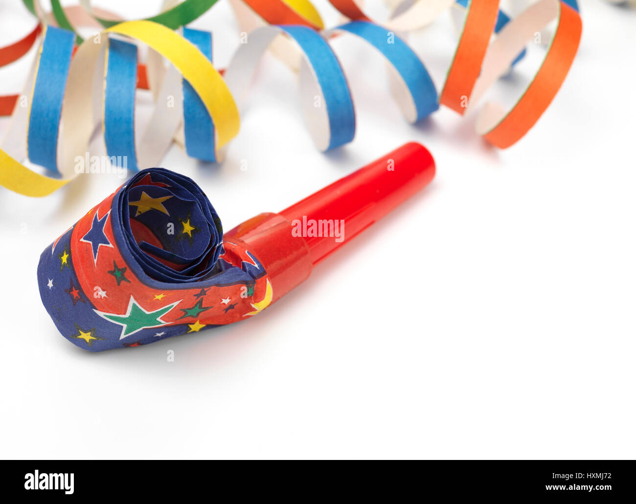 Parte Horn soplante con streamers Foto de stock