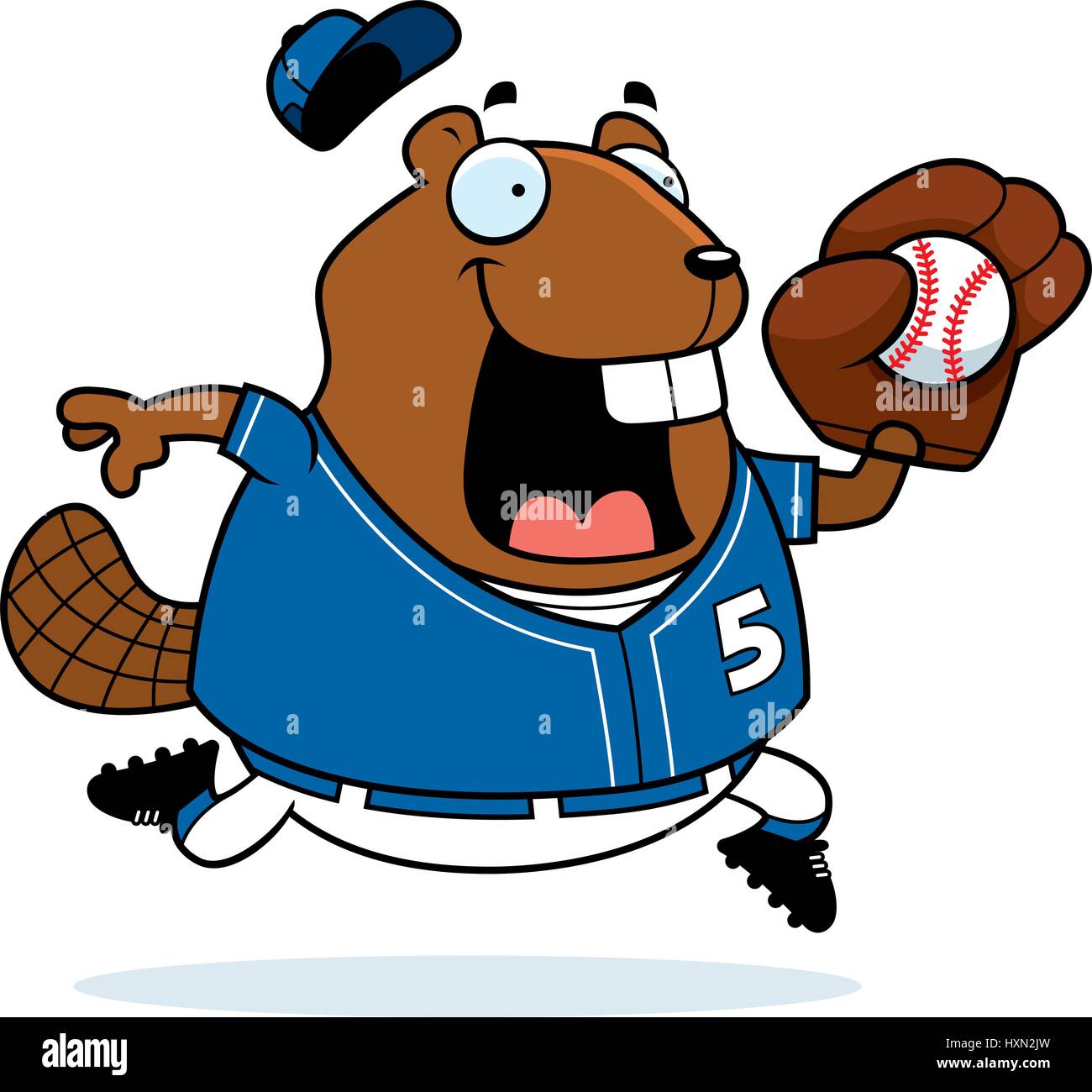 Una ilustración de una historieta beaver jugando béisbol Imagen Vector