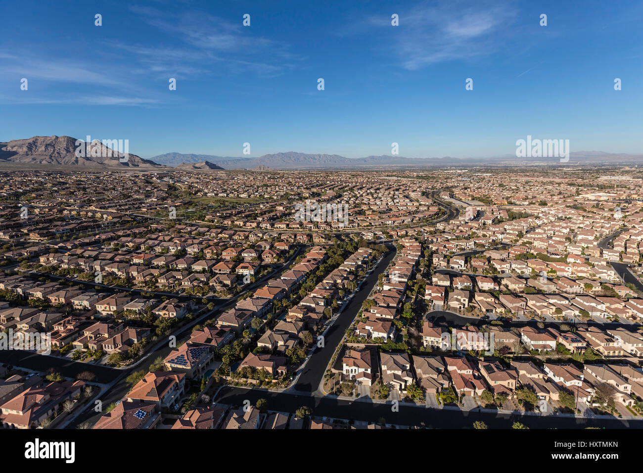 Vista aérea del barrio suburbano de Summerlin en Las Vegas, Nevada. Foto de stock