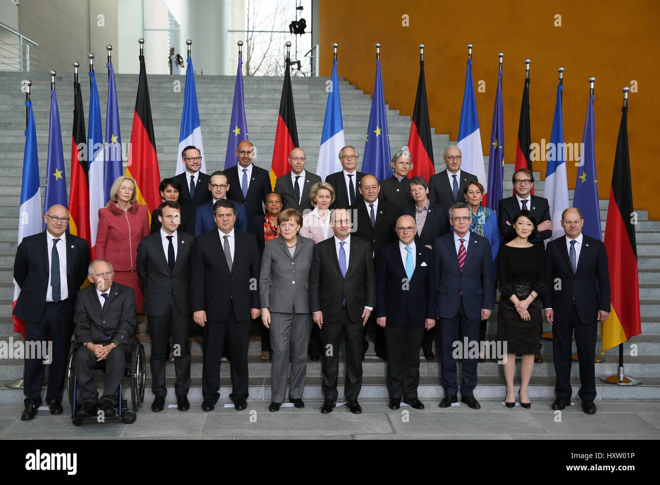 Berlín, Alemania, el 31 de marzo de 2015: Ministro Francés Alemán consejo celebró. Foto de stock