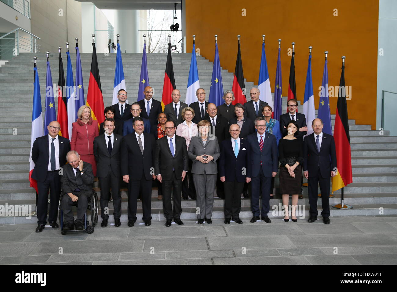 Berlín, Alemania, el 31 de marzo de 2015: Ministro Francés Alemán consejo celebró. Foto de stock