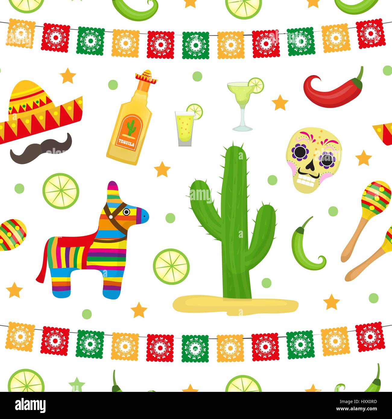 Cinco de Mayo patrón sin fisuras. Fiesta Mexicana interminable, la textura  de fondo. Ilustración vectorial Imagen Vector de stock - Alamy