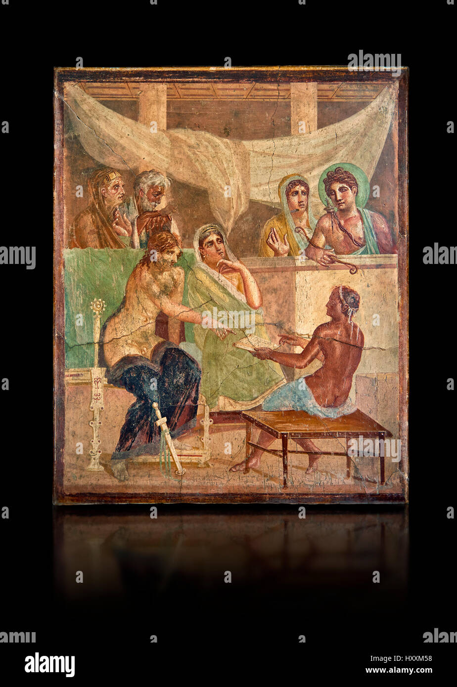 Fresco romano de pintura mural representando la historia de Admetus , Pompeya casa del poeta trágico , inv 9026, Nápoles, Museo Arqueológico Nacional. Foto de stock