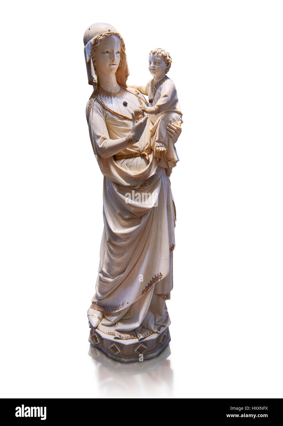 Marfil gótico medieval estatuilla de la Virgen y el Niño , tarde 13 de