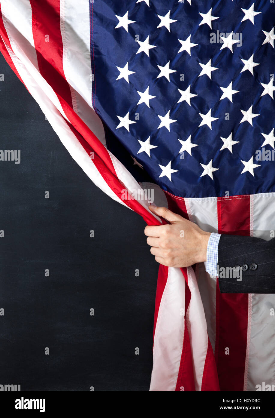 Empresario, América, Estados Unidos, bandera, oculto, negocios, carbón, amenaza u oportunidad. Foto de stock