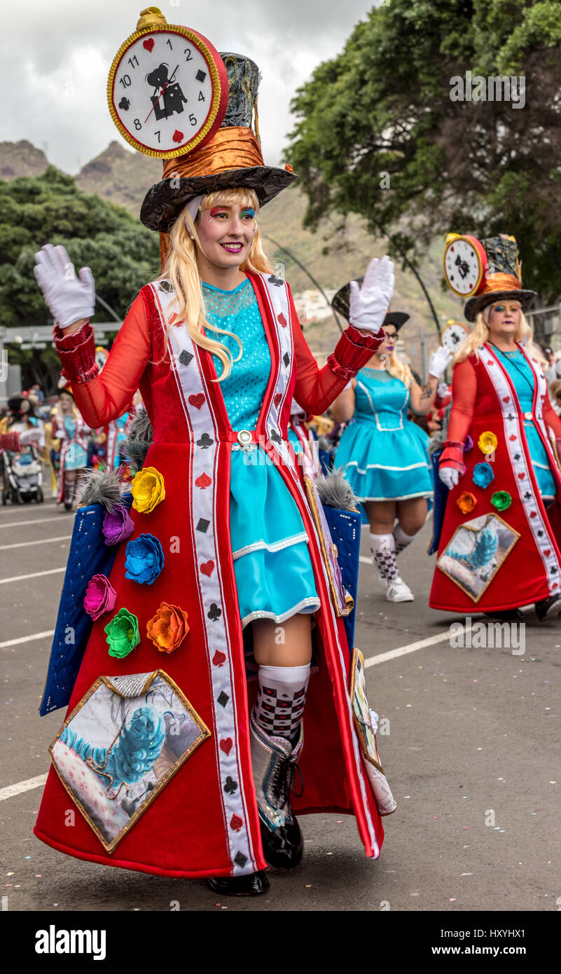 Niña o mujer en muy elaborados trajes en el desfile de carnaval de Tenerife  Fotografía de stock - Alamy