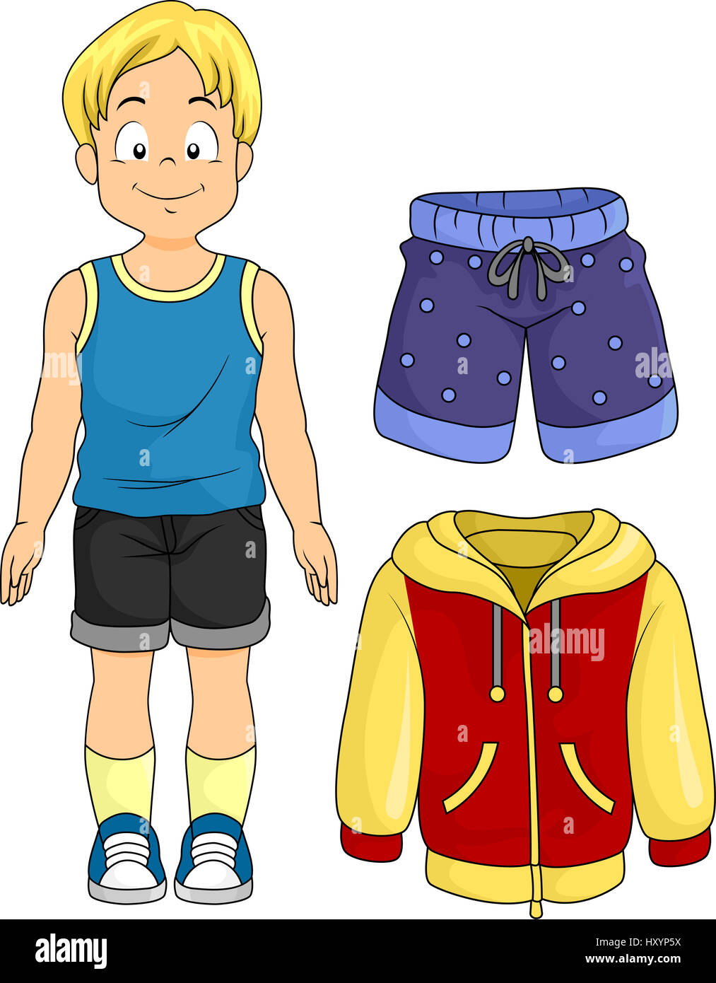 Ilustración de un chico de pie junto a ropa típica para niños Fotografía de  stock - Alamy