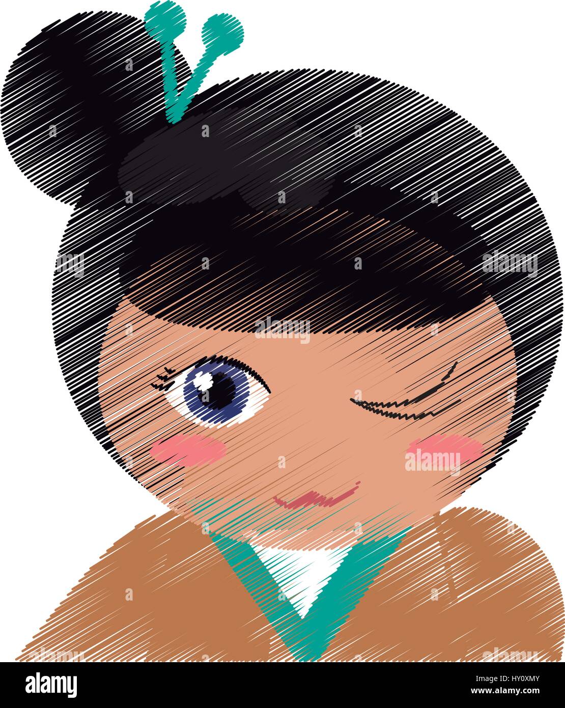 Dibujo retrato de muñecas japonesas Imagen Vector de stock - Alamy