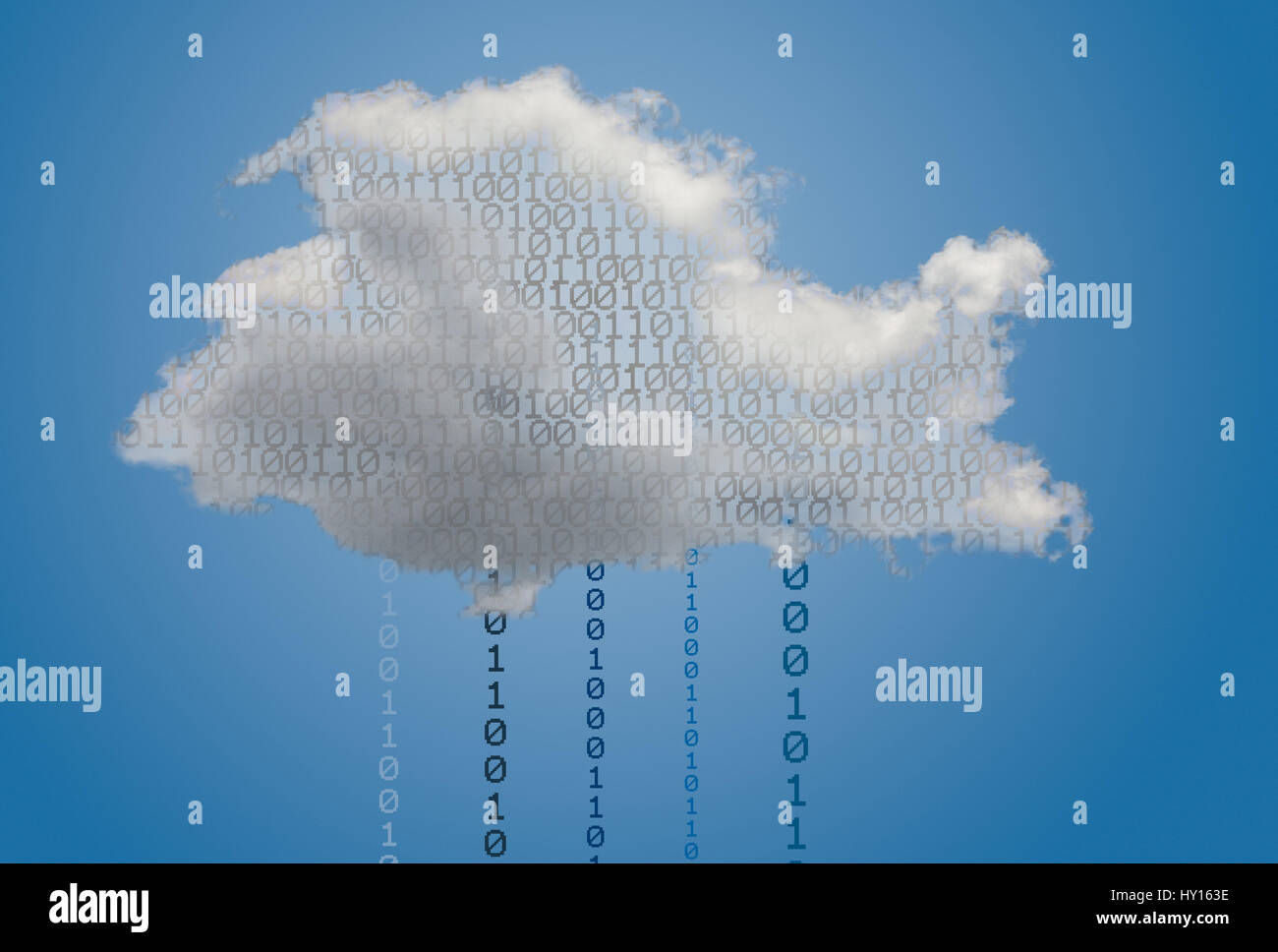 Imagen concepto de cloud computing y la seguridad en la nube para las aplicaciones en línea mostrando bits digitales dentro de la plataforma de servicios web. Foto de stock