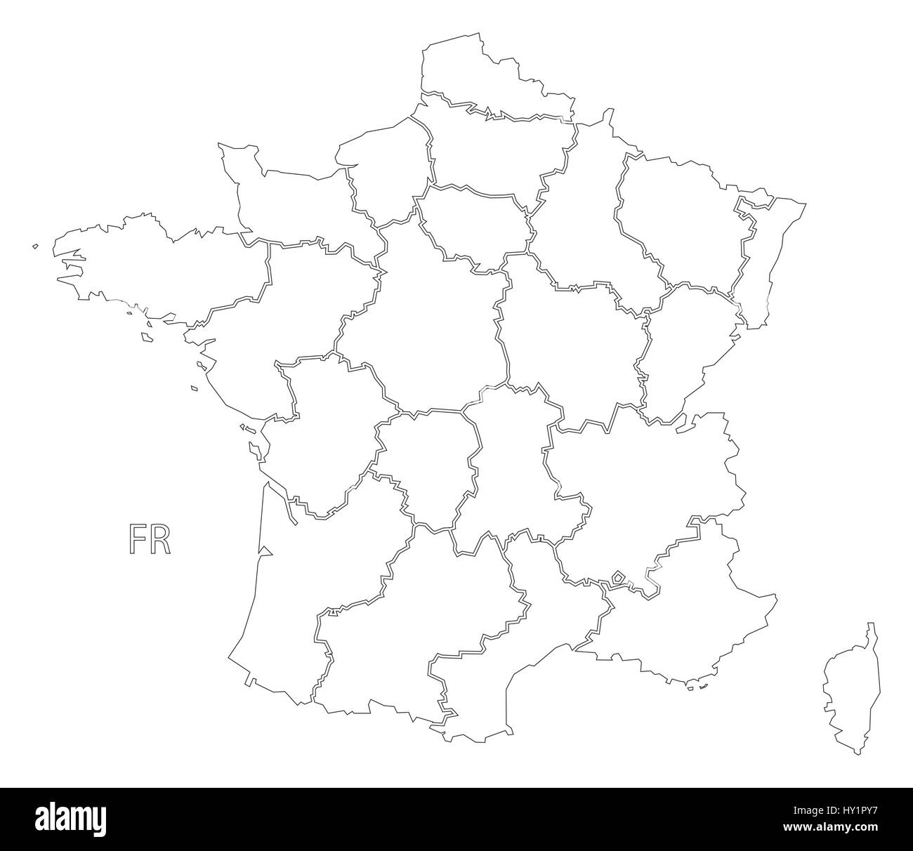 Francia esbozo silueta ilustración mapa con regiones Ilustración del Vector