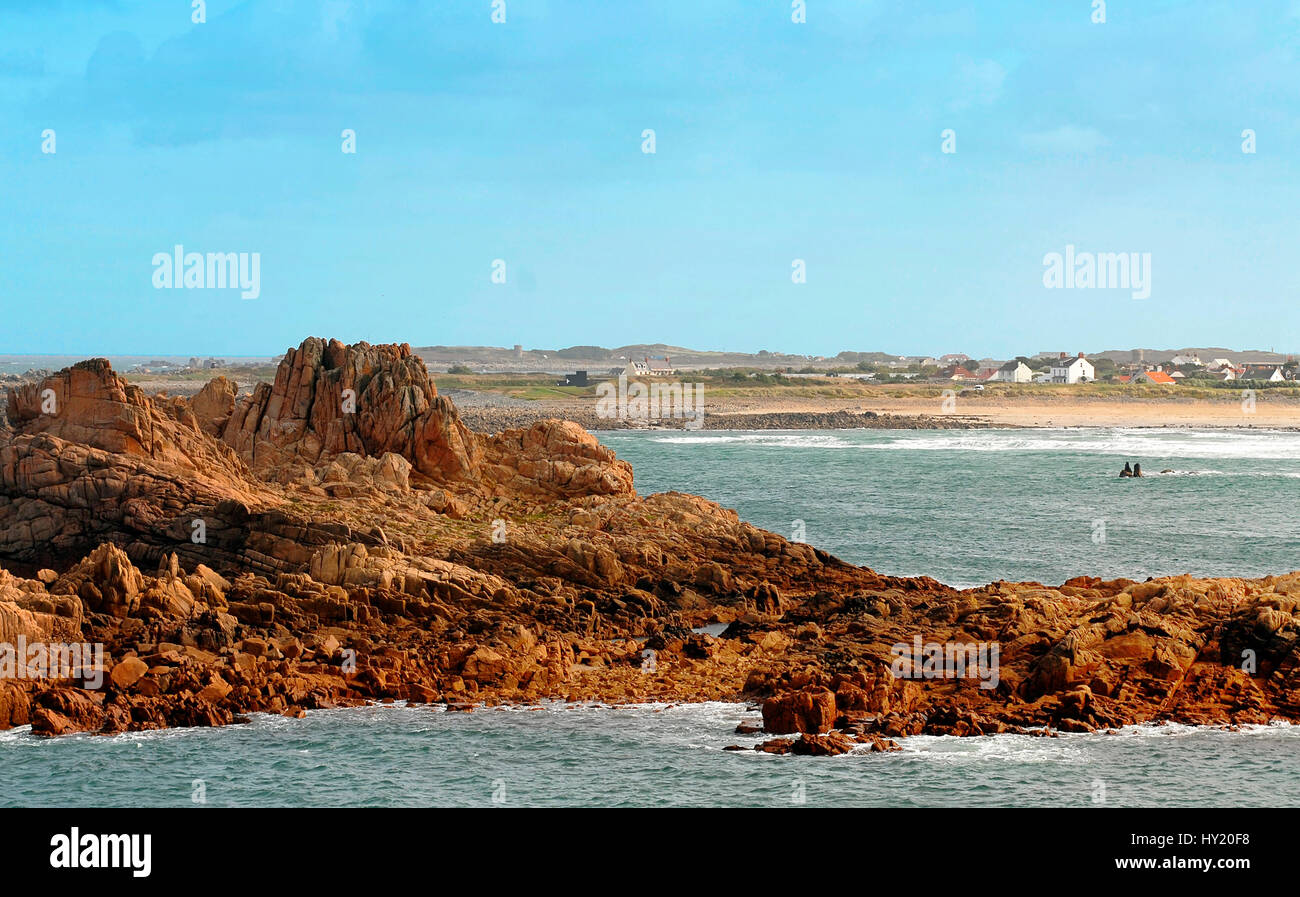 Imagen de paisaje de la costa rocosa de Guernsey Foto de stock