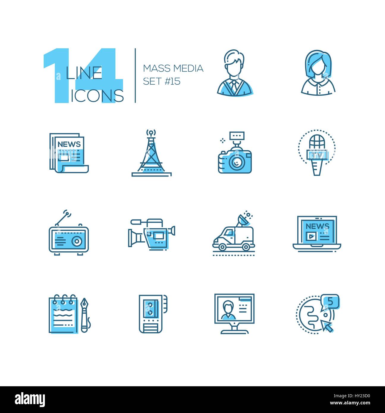 Los medios de comunicación de masa - moderno conjunto de iconos de una sola  línea Imagen Vector de stock - Alamy