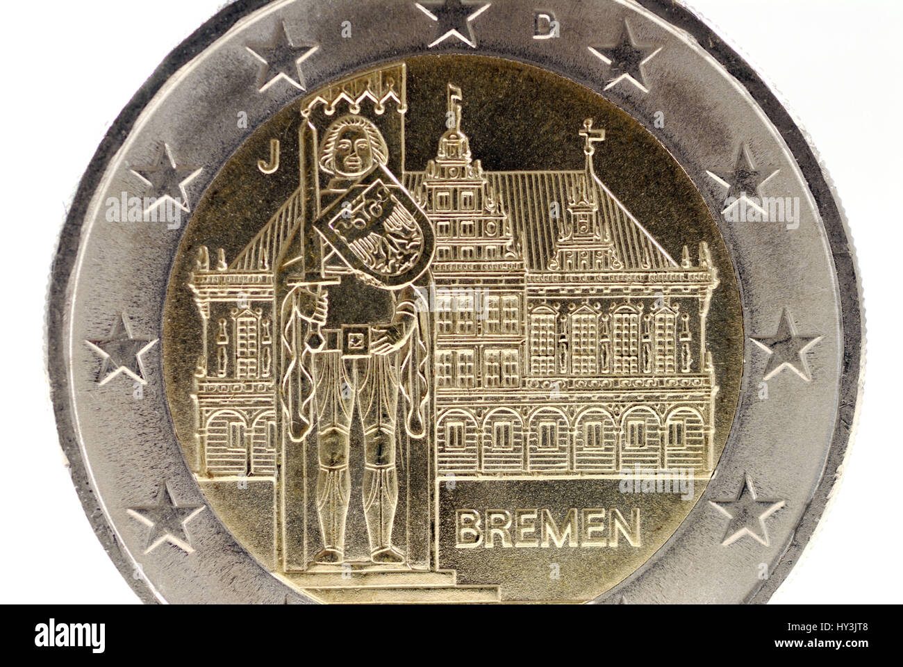 Ciudad de Bremen, en el reverso de una moneda de euro-dos, Stadt Bremen auf der Rückseite einer Zwei-Euro-Münze Foto de stock