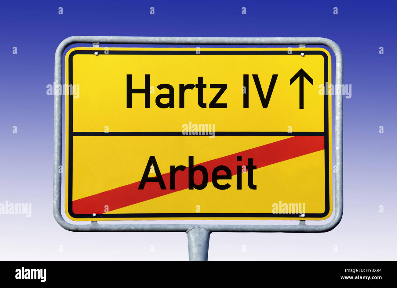 Signo local, Hartz IV, el trabajo final, Ortsschild, Ende Arbeit Foto de stock