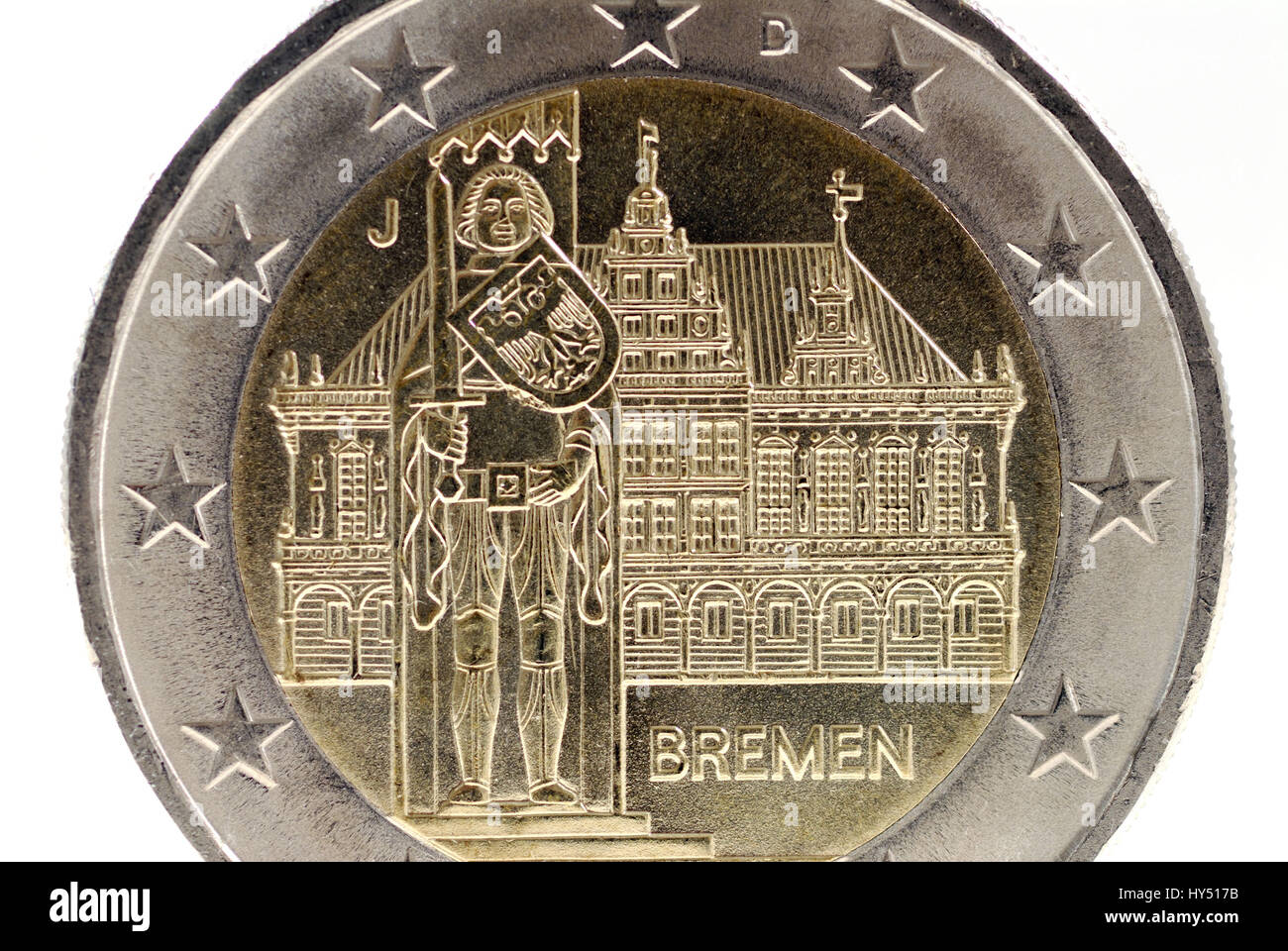 Ciudad de Bremen, en el reverso de una moneda de euro-dos, Auf der Stadt Bremen Rueckseite einer Zwei-Euro-Muenze Foto de stock