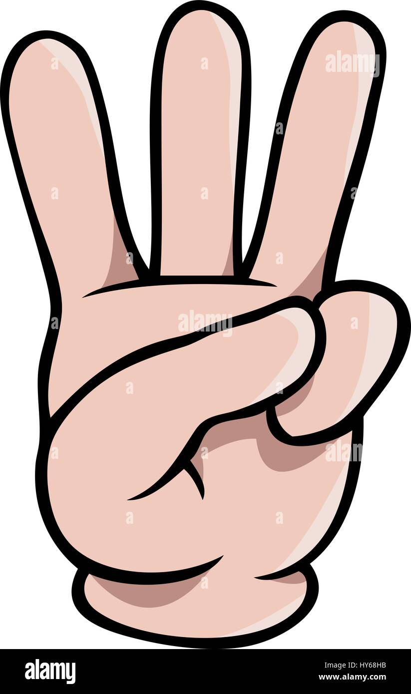 Derechos de dibujos animados que muestra tres dedos de mano Ilustración del Vector
