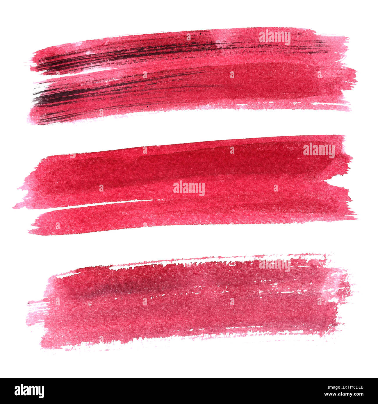 Conjunto de trazos de pincel rojo aislado sobre fondo blanco. Elementos vivos para su diseño Foto de stock