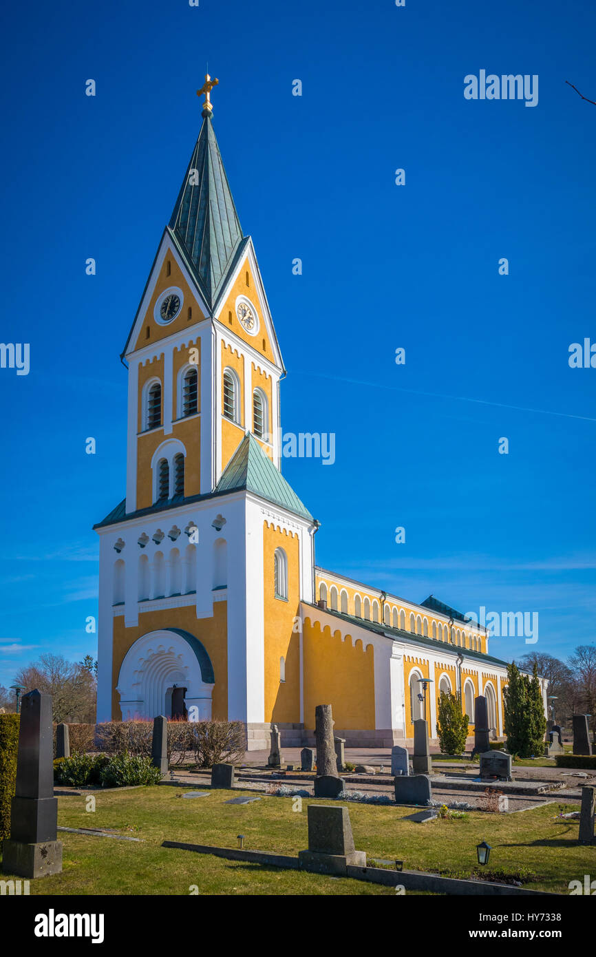 Bräkne-Hoby es una ciudad en el sur de la provincia sueca de Blekinge. La iglesia Bräkne-Hoby fue construida en 1868-1872. Foto de stock