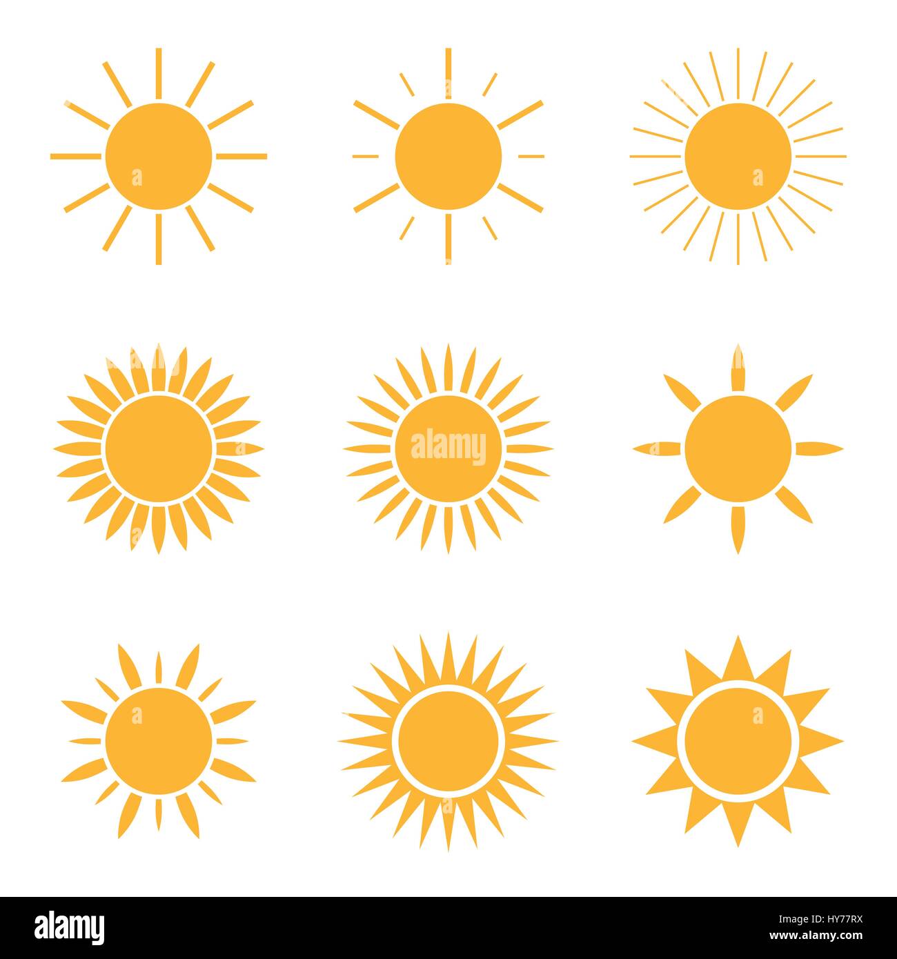Conjunto de iconos de sol Ilustración del Vector