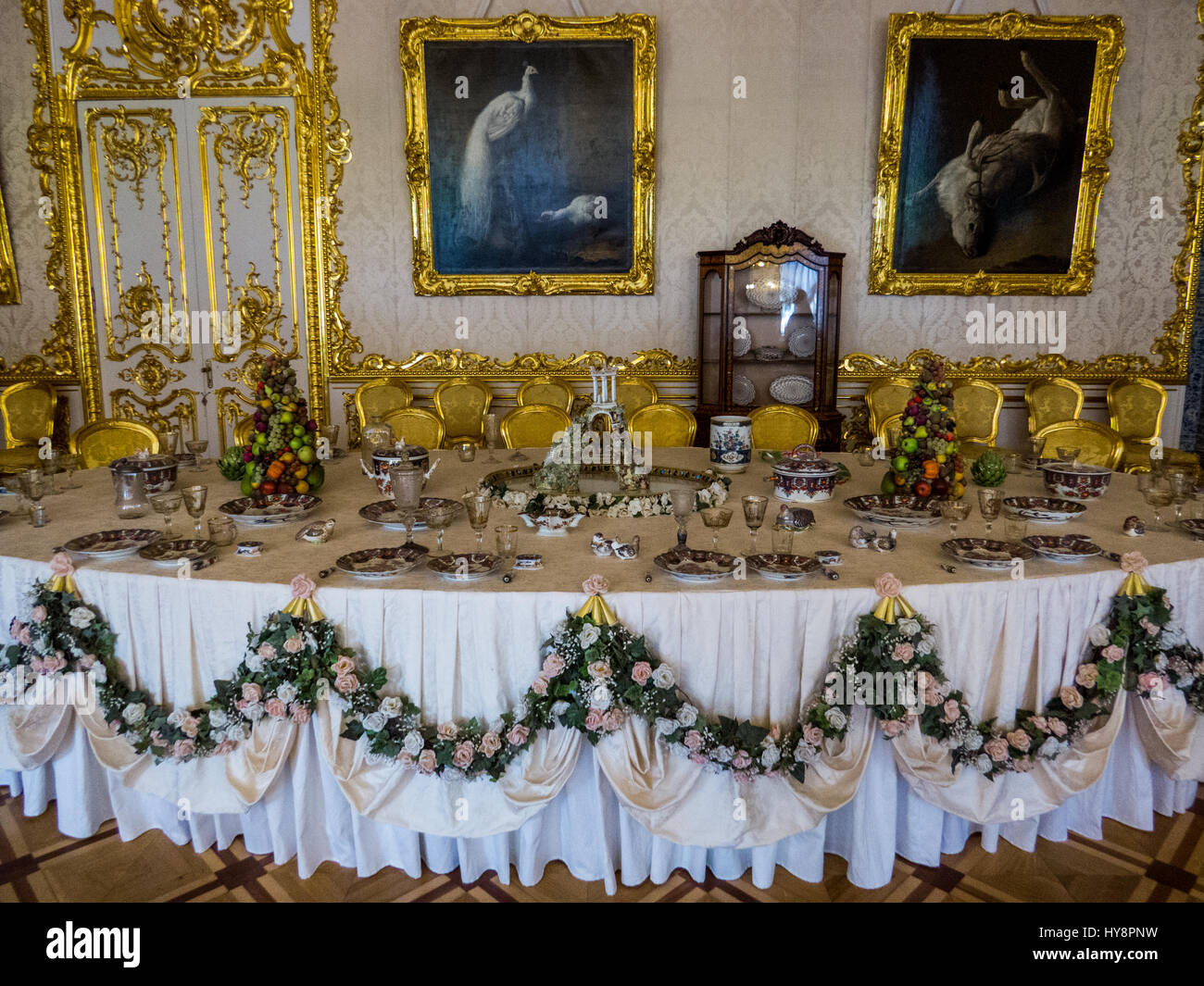 Sala de banquete real en el Palacio de Catalina en Pushkin Foto de stock