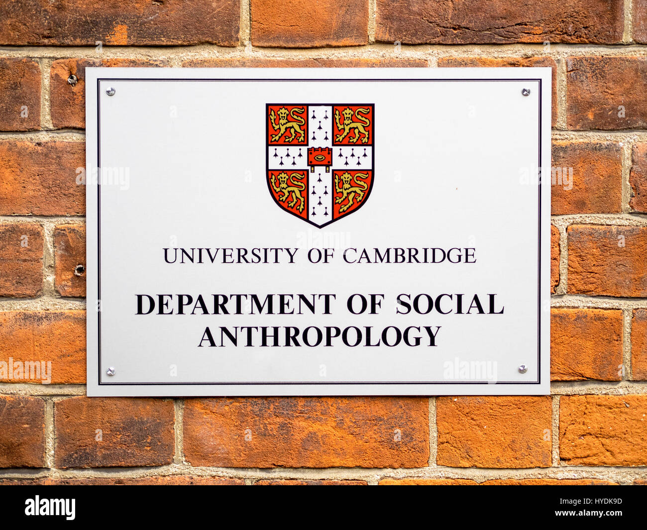 Firmar fuera del Departamento de Antropología Social en la Universidad de Cambridge, Reino Unido Foto de stock