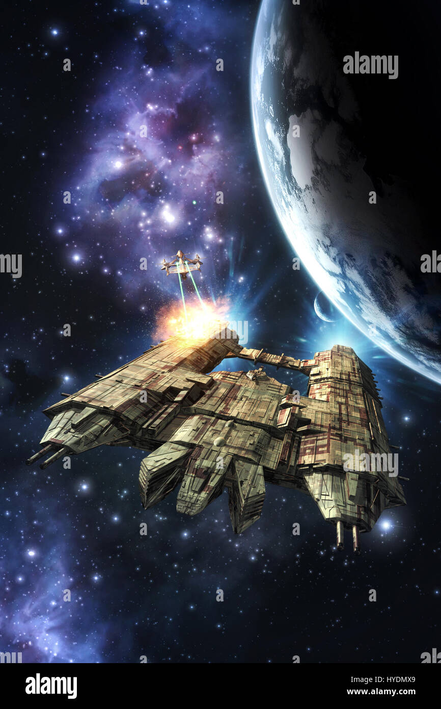 Nave de guerra espacial 3D Render ilustración de ciencia ficción Foto de stock