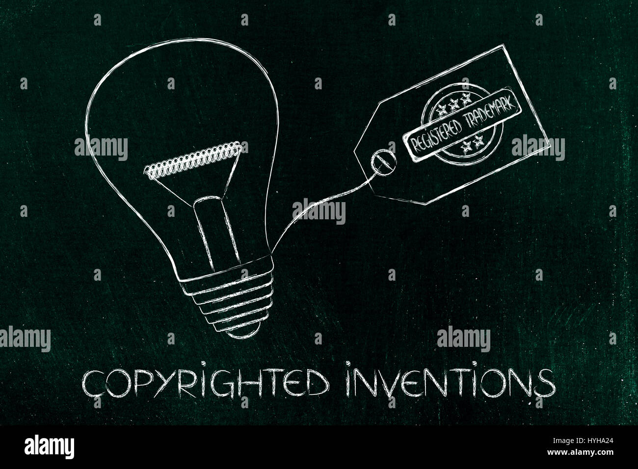 Idea bombilla con etiqueta de marca, concepto de propiedad intelectual y la creatividad Foto de stock