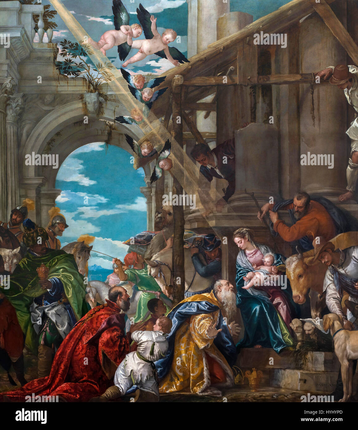 La adoración de los Reyes (adoración de los magos) por Paolo Veronese (c.1528-1588), óleo sobre lienzo, 1573. Foto de stock