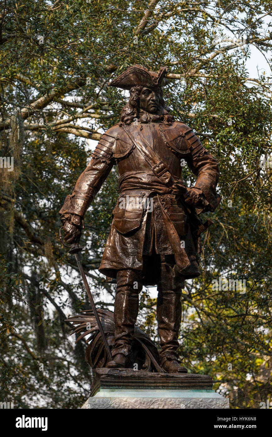 En Savannah, Georgia. James Oglethorpe estatua, por Daniel Chester French, Chippewa Square. Foto de stock