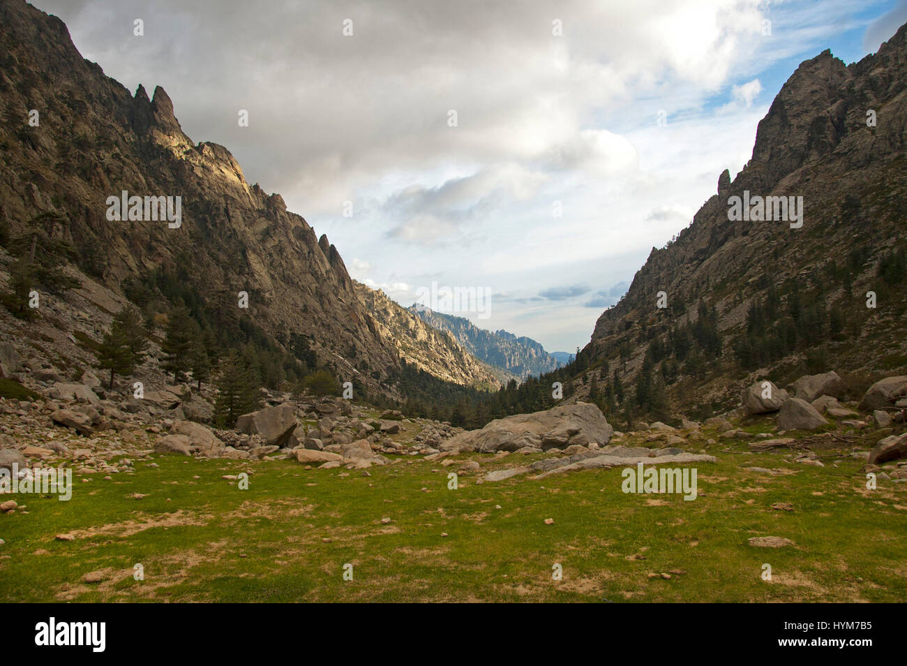 En un verde valle entre dos montañas Fotografía de stock Alamy