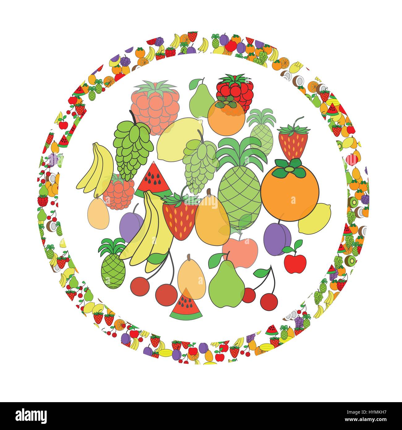 Círculo de fruta para decorar las placas y dieta adecuada Imagen Vector de  stock - Alamy