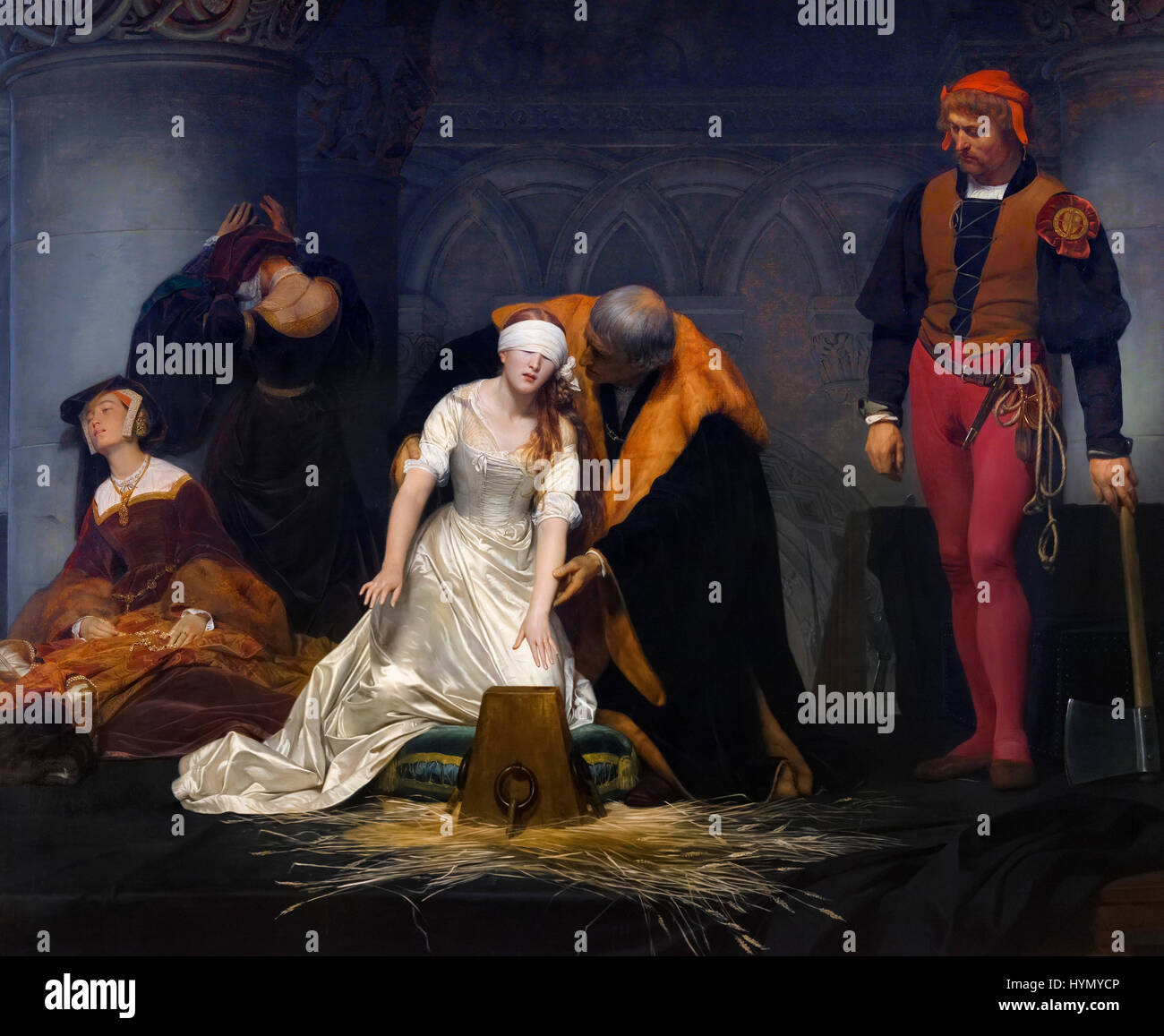 La ejecución de Juana Grey por Paul delaroche (1795-1856), óleo sobre lienzo, 1833. Lady Jane Grey reinó como reina de Inglaterra por 9 días en 1553. Foto de stock