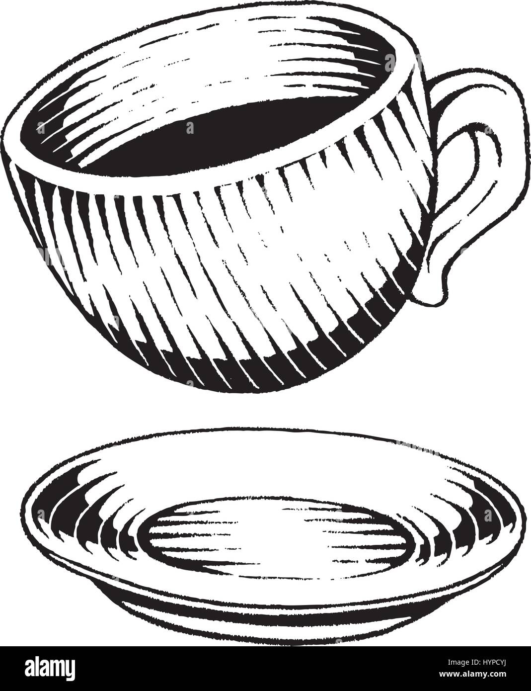 Ilustración vectorial de un estilo Scratchboard Bocetos de una taza de café Imagen Vector de