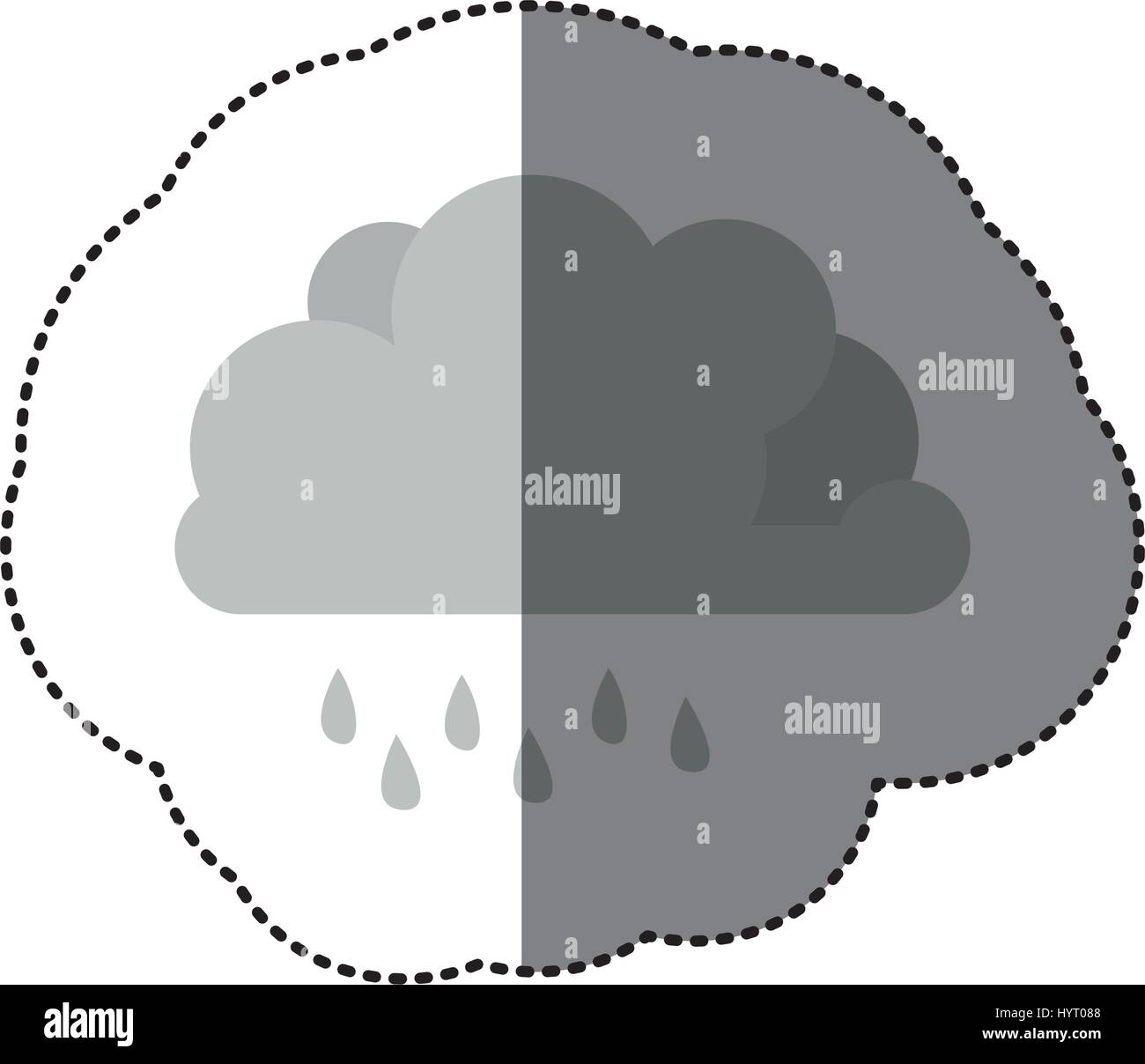 Pegatina de sombreado de cúmulos nubosos monocromo con gotas de lluvia Ilustración del Vector