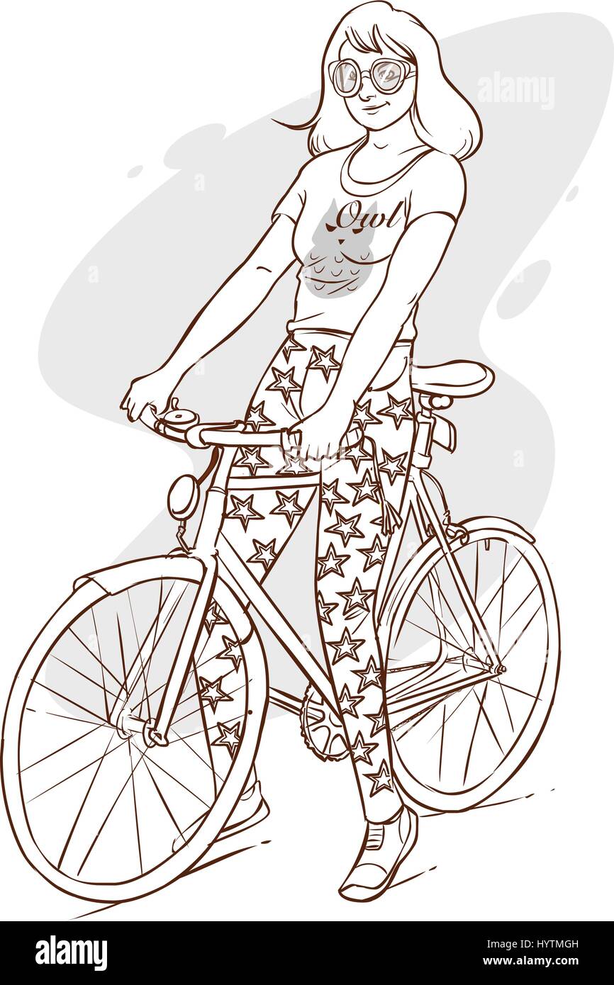 Ilustración vectorial de una hermosa niña montando bicicleta Imagen Vector  de stock - Alamy