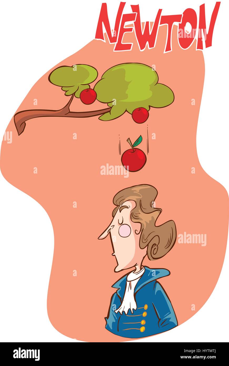 Isaac Newton - Cute Isaac Newton sentado bajo un árbol de manzanas. Ilustración del Vector