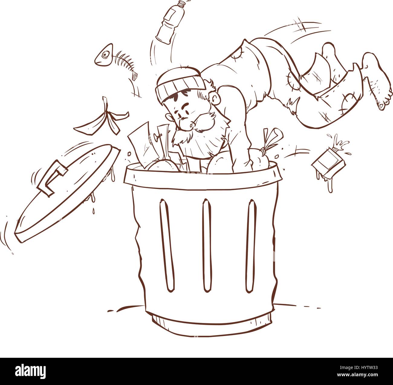 El Hombre Persona Buscando En El Contenedor De Basura La Pobreza Imagen Vector De Stock Alamy